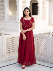 Maroon Georgette Festive Anarkali Kurta