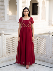 Maroon Georgette Festive Anarkali Kurta
