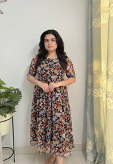 Printed georgette black midi