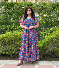 Blue Floral Georgette Maxi Dress