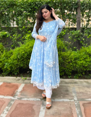 Pure Georgette Powder Blue Cinderella Kurta set