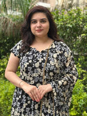 Black Printed Full panel Cut Anarkali With Hand-embroidered Dupatta