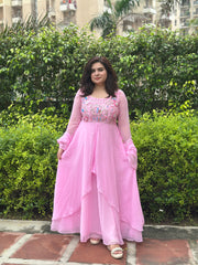 Hand embroidered georgette pink anarkali