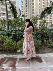 Printed floral almond frock for women