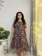 Printed georgette black midi