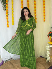 Party-wear Hand Embroidered Green Sharara Suit set