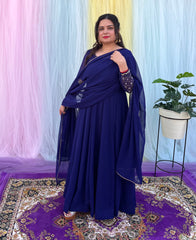 Party wear hand embroidered blue anarkali