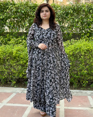Black & White Georgette Front Slit Anarkali Set