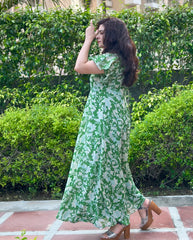 Green Printed Georgette Maxi Dress