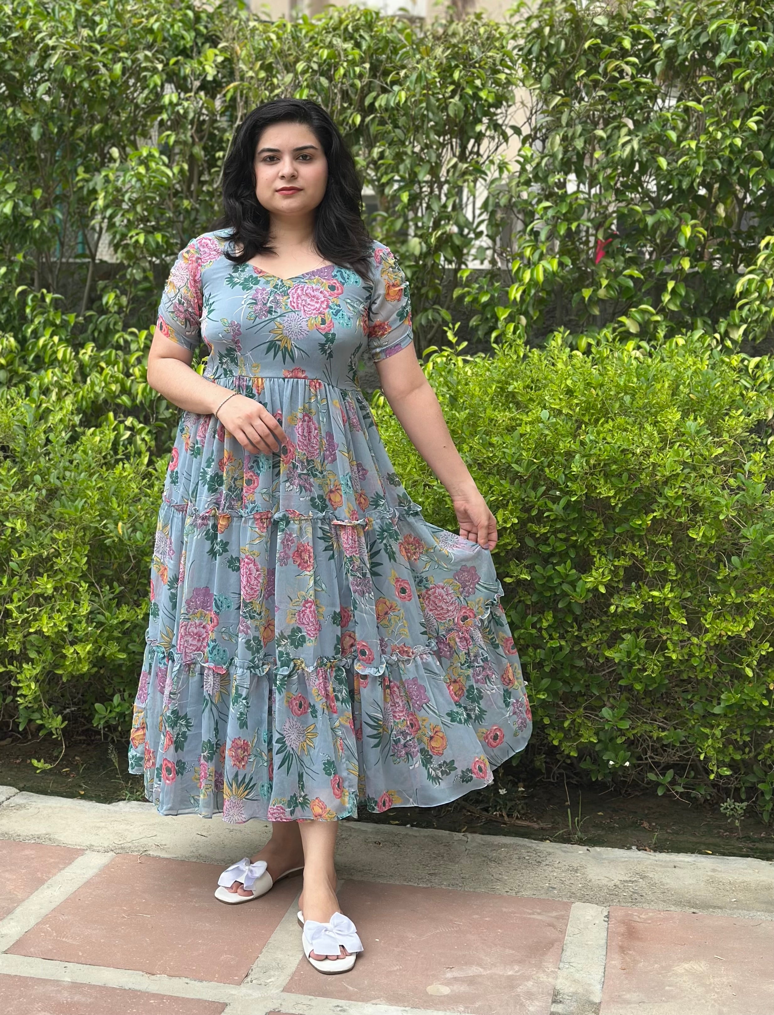 Floral grey midi