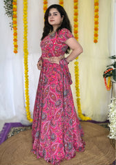 Party wear Hand embroidered Pink Lehnga set