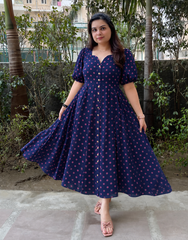 Blue polka georgette summer dress