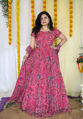 Party wear Hand embroidered Pink Lehnga set
