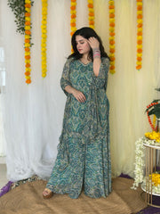 Party wear hand embroidered printed suit palazoo set