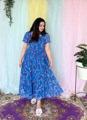 Floral blue chiffon midi