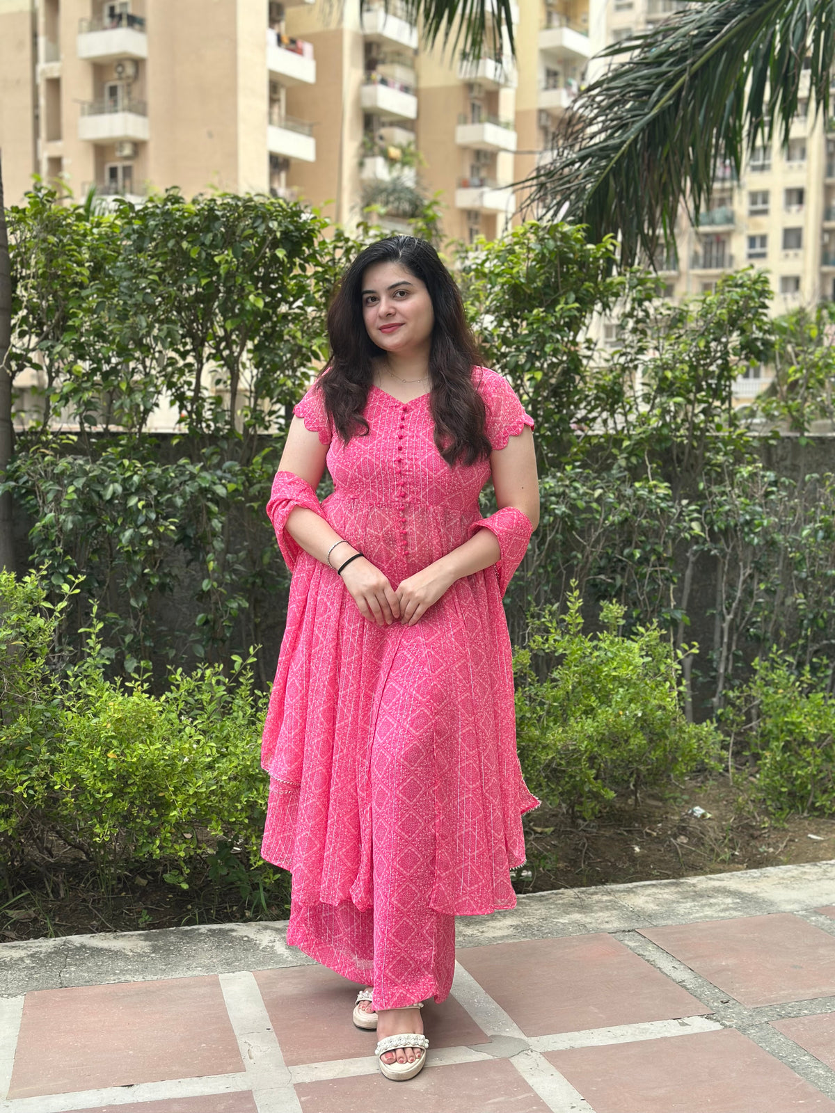 Pink Lurex Anarkali Set