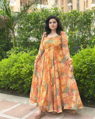 Party wear hand embroidered chiffon anarkali