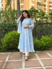 Pure Georgette Powder Blue Cinderella Kurta set