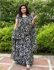 Black Printed Full panel Cut Anarkali With Hand-embroidered Dupatta