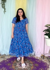 Floral blue chiffon midi