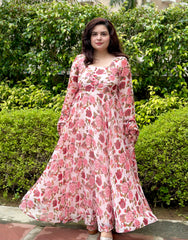 Printed Floral Pastel Anarkali|Heavy Flare- Festive & Wedding wear