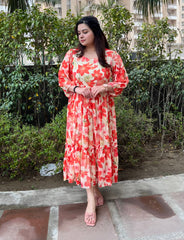 Floral chiffon summer orange frock