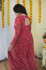 Party wear Hand Embroidered Digital printed Anarkali with dupatta