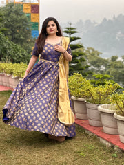 Blue brocade silk party wear Anarkali