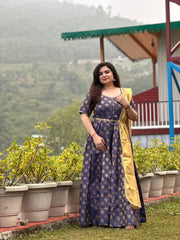 Blue brocade silk party wear Anarkali