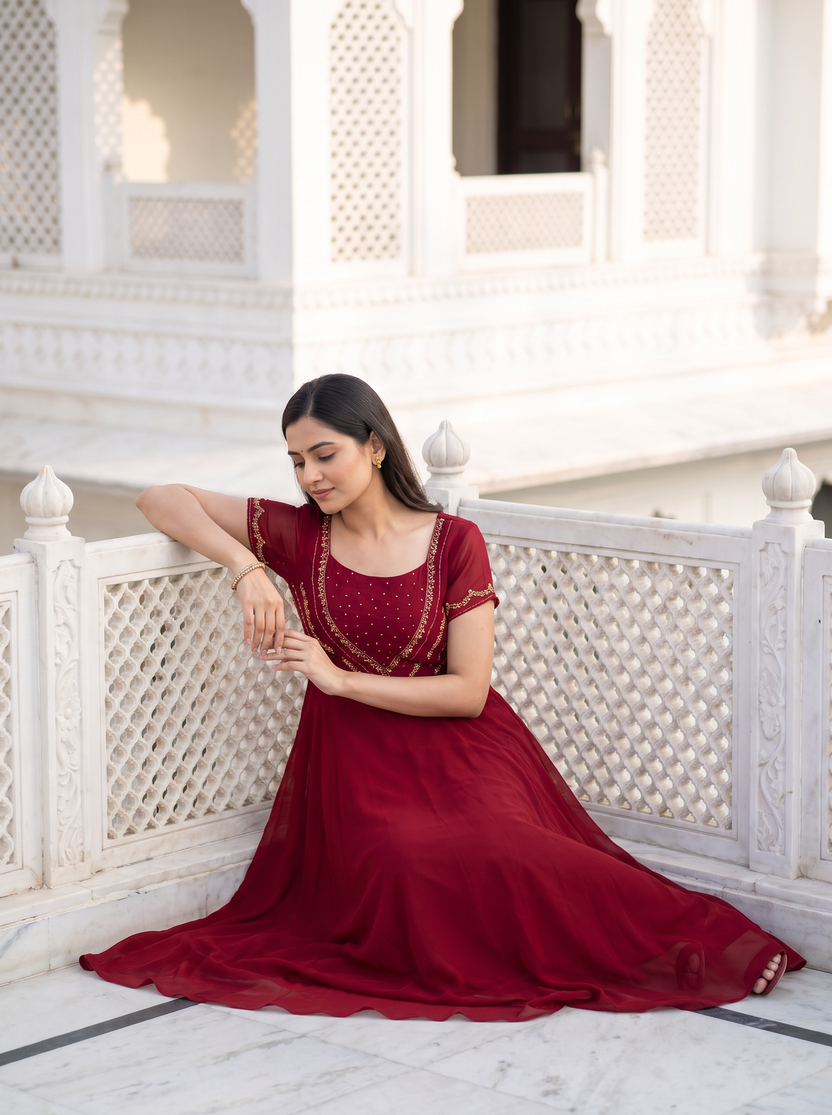 Maroon Georgette Festive Anarkali Kurta