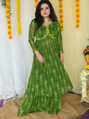 Party-wear Hand Embroidered Green Sharara Suit set