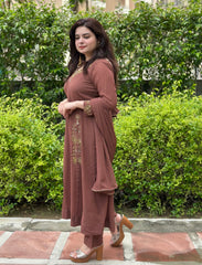 Hand embroidered brown georgette suit set
