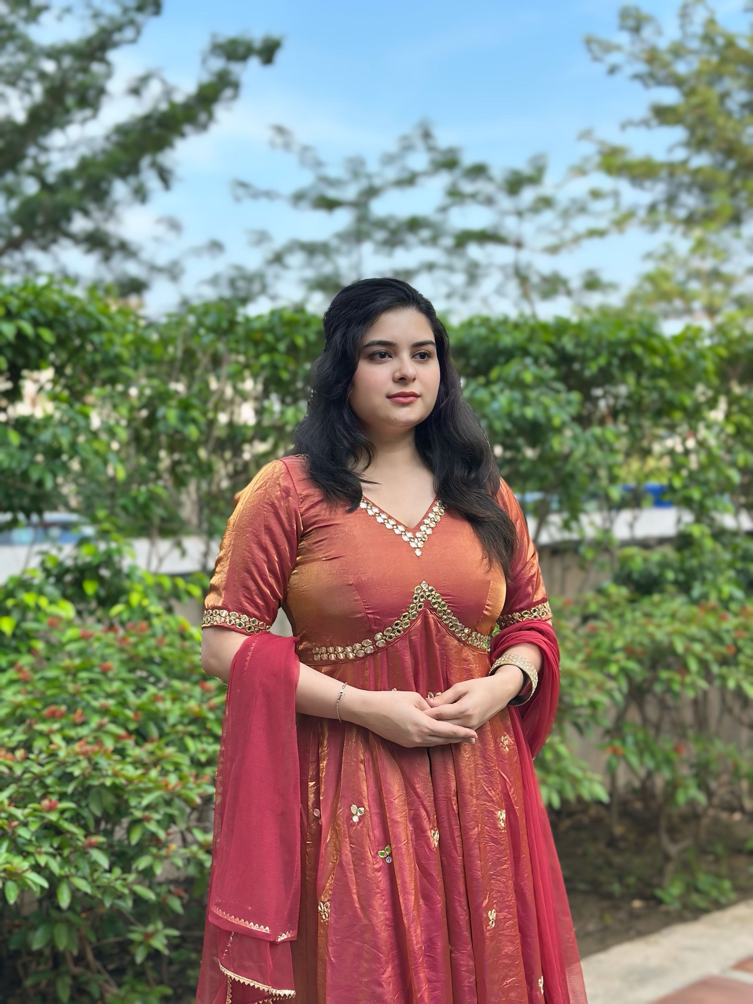 Bronze Silk Hand Embroidered Anarkali-Wedding &Festive wear