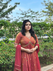 Bronze Silk Hand Embroidered Anarkali-Wedding &Festive wear