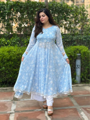 Pure Georgette Powder Blue Cinderella Kurta set