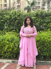 Hand embroidered georgette pink anarkali