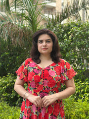 Floral Printed Chiffon Maxi With Umbrella Sleeves- Chic Party&Festive wear