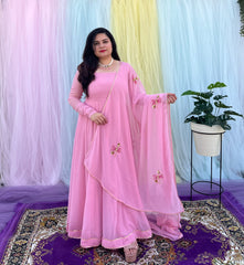 Partywear hand embroidered pink anarkali