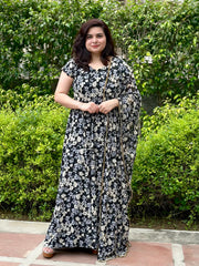 Black Printed Full panel Cut Anarkali With Hand-embroidered Dupatta