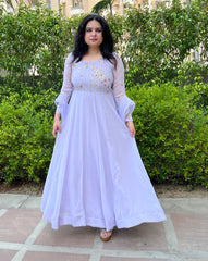 Party wear hand embroidered lilac chiffon anarkali