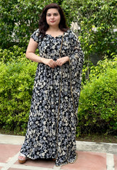 Black Printed Full panel Cut Anarkali With Hand-embroidered Dupatta