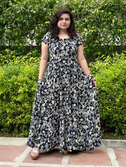 Black Printed Full panel Cut Anarkali With Hand-embroidered Dupatta