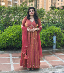 Bronze Silk Hand Embroidered Anarkali-Wedding &Festive wear