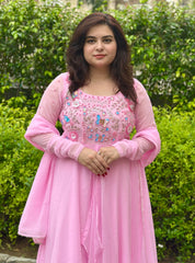 Hand embroidered georgette pink anarkali
