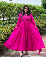 Hand Embroidered Rani pink Anarkali