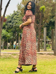 Leopard printed lycra velvet dress