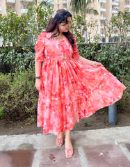 Printed chiffon summer frock for women