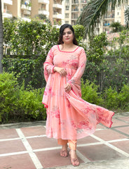 Peach Floral Chiffon Festive Wear Anarkali Set| kasumi