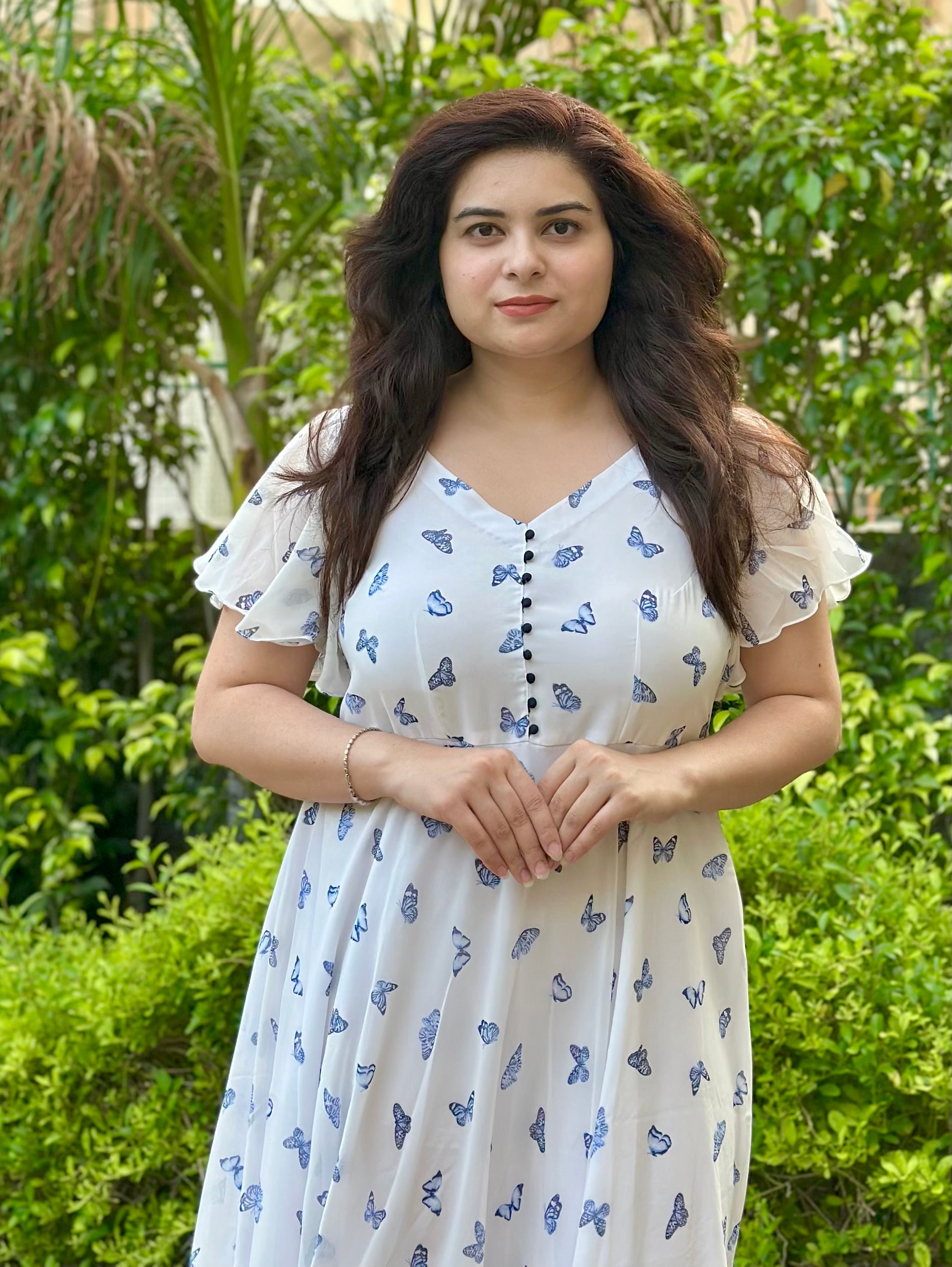 White georgette butterfly maxi dress