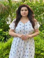 White georgette butterfly maxi dress